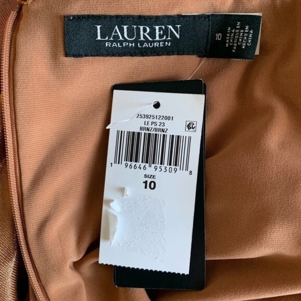 Lauren Ralph Lauren Gold Metallic Jersey Gown Twist Waist Maxi Dress Size 10 NWT - Picture 9 of 10